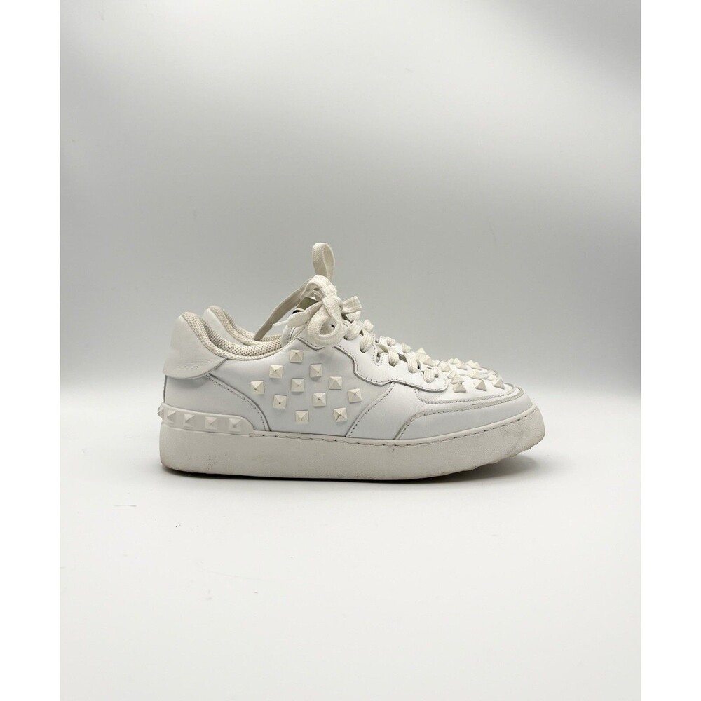 Valentino Garavani White Leather Rockstud Sneakers Low Top White Studs Size 37